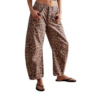 FREE PEOPLE good luck printed barrel jean in brown sugar combo